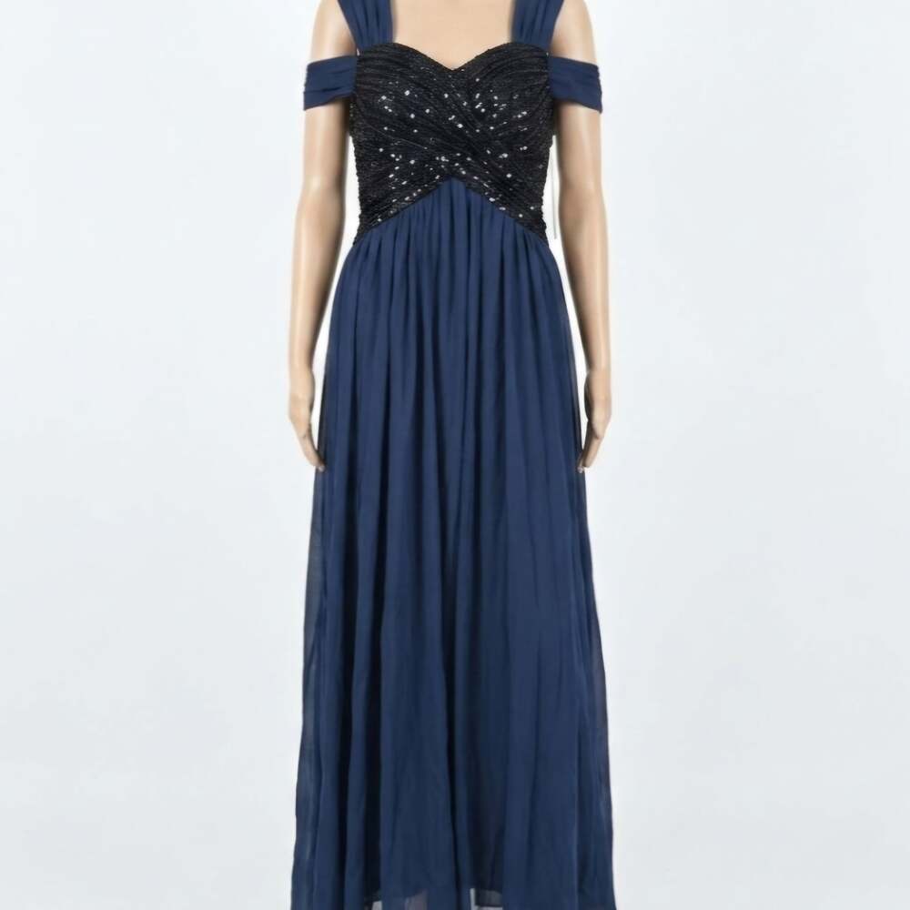 Unit Horse Elegant Sequin Patchwork Chiffon Off-Shoulder Maxi Dress
